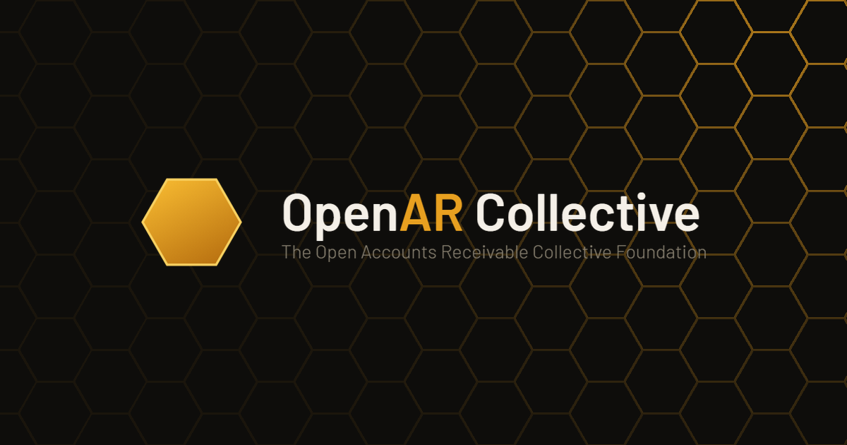 OpenAR Collective wordmark over an amber hex grid glowing toward the upper right